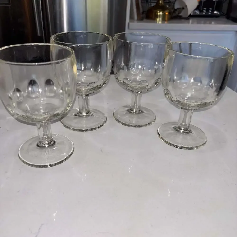 Vintage Clear Glass Thumbprint Stemmed Beer Goblets (4)